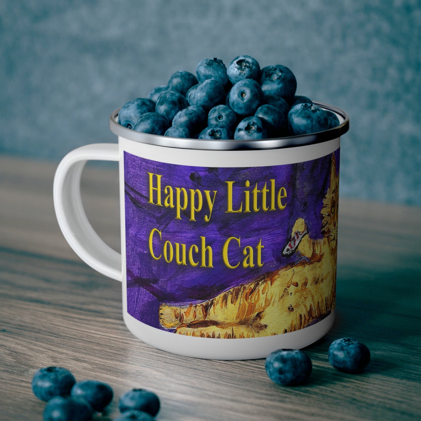 "Happy Little Couch Cat" Enamel Camping Mug