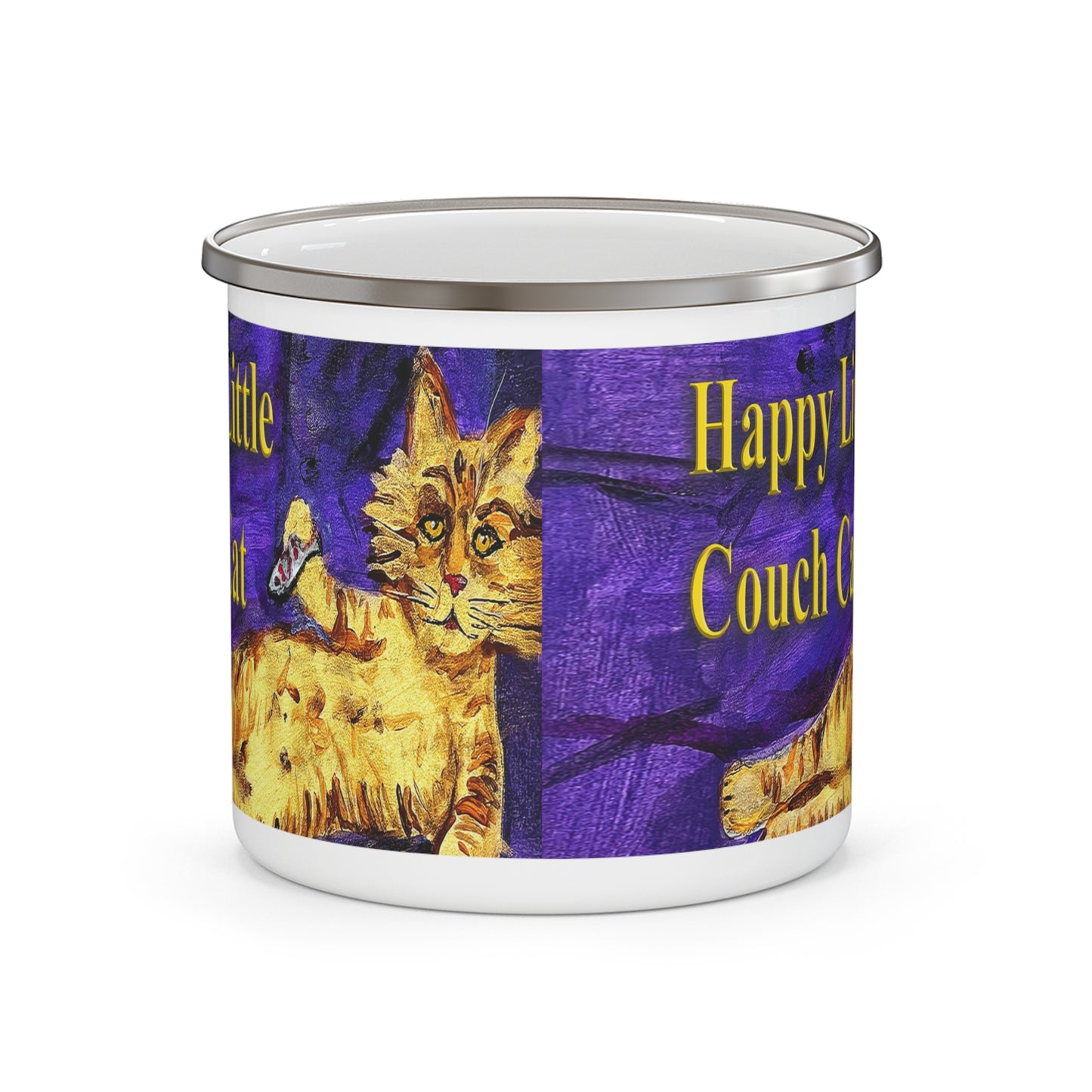 "Happy Little Couch Cat" Enamel Camping Mug