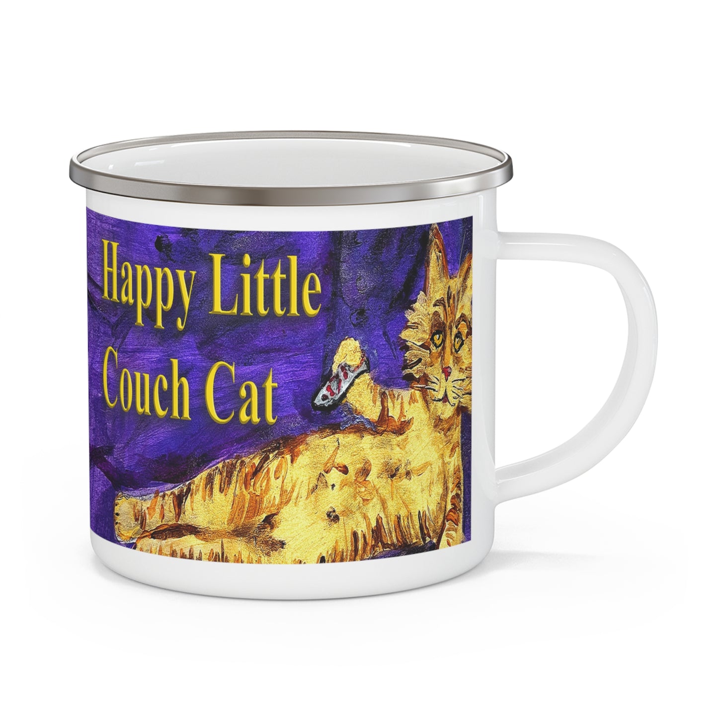 "Happy Little Couch Cat" Enamel Camping Mug