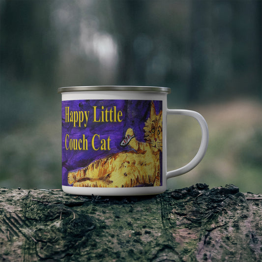 "Happy Little Couch Cat" Enamel Camping Mug