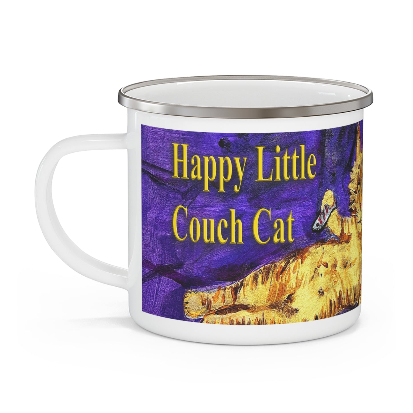 "Happy Little Couch Cat" Enamel Camping Mug